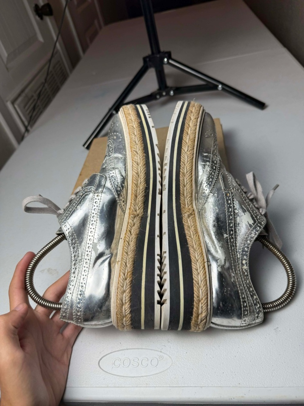 PRADA Platform Derby Dress Shoes Silver Chrome -  US 7 / EU 37 - Picture 12 of 15